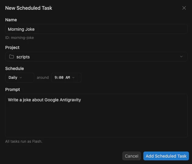 Antigravity 2.0 /schedule Cron Background Automation Interface